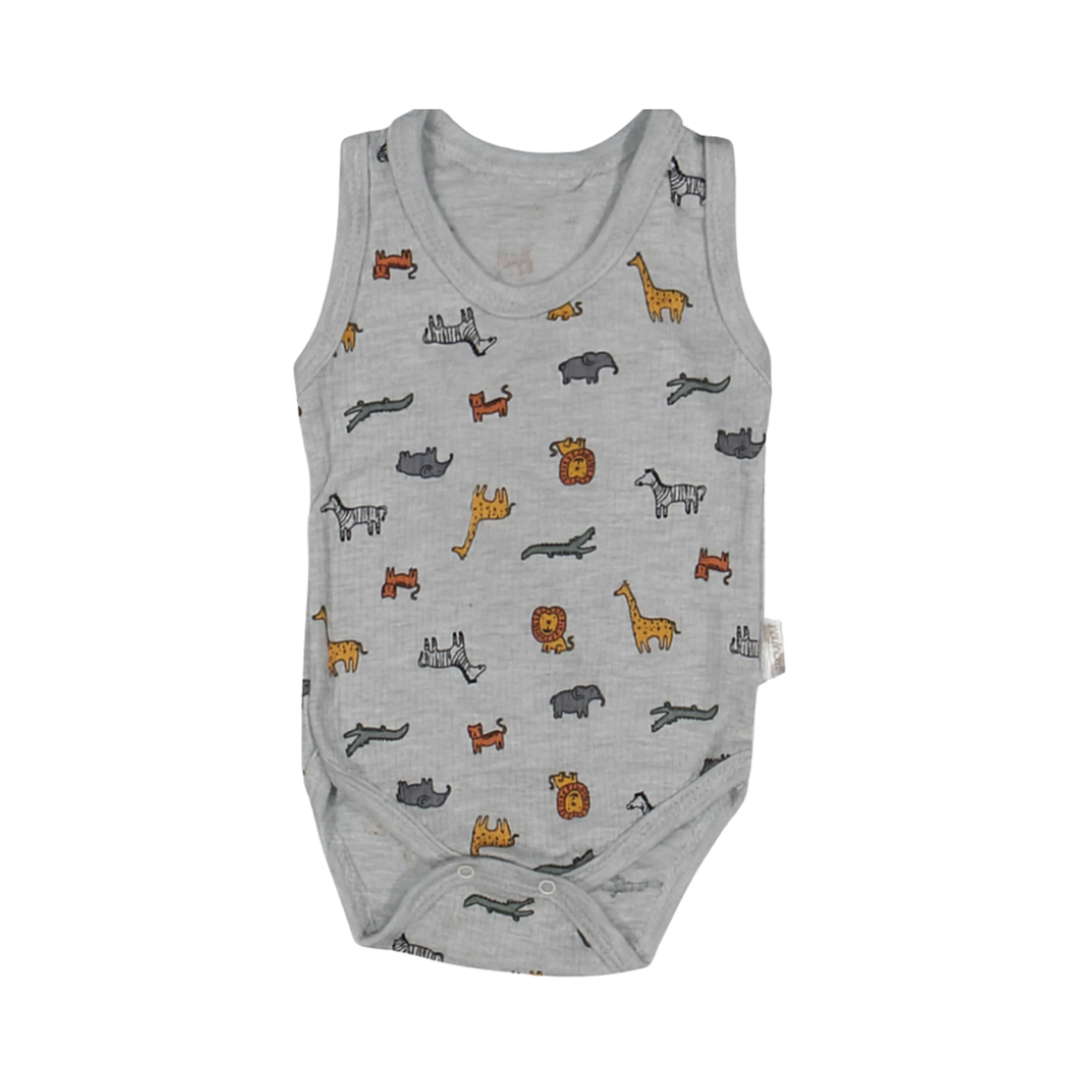 Hayvan Figürlü Gri Desenli %100 Pamuk Askılı Unisex Bebek Body
