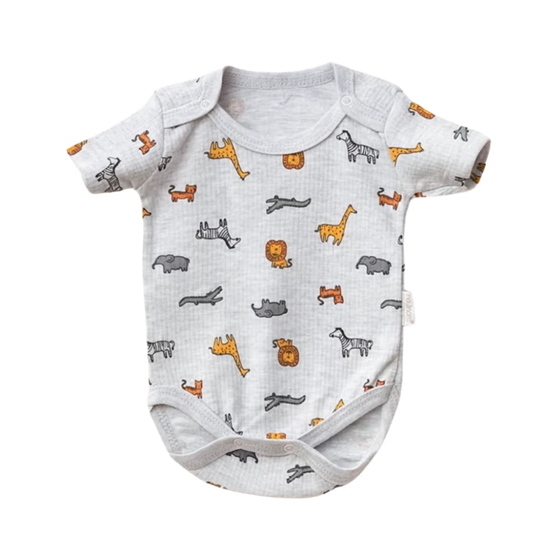 Hayvan Figürlü Gri Desenli %100 Pamuk Yarım Kol Unisex Bebek Body