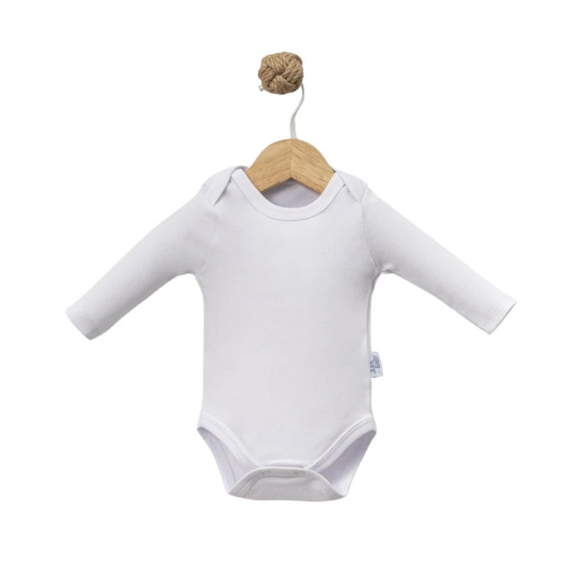 Düz Beyaz %100 Pamuk Uzun Kollu Unisex Bebek Body (Zıbın)