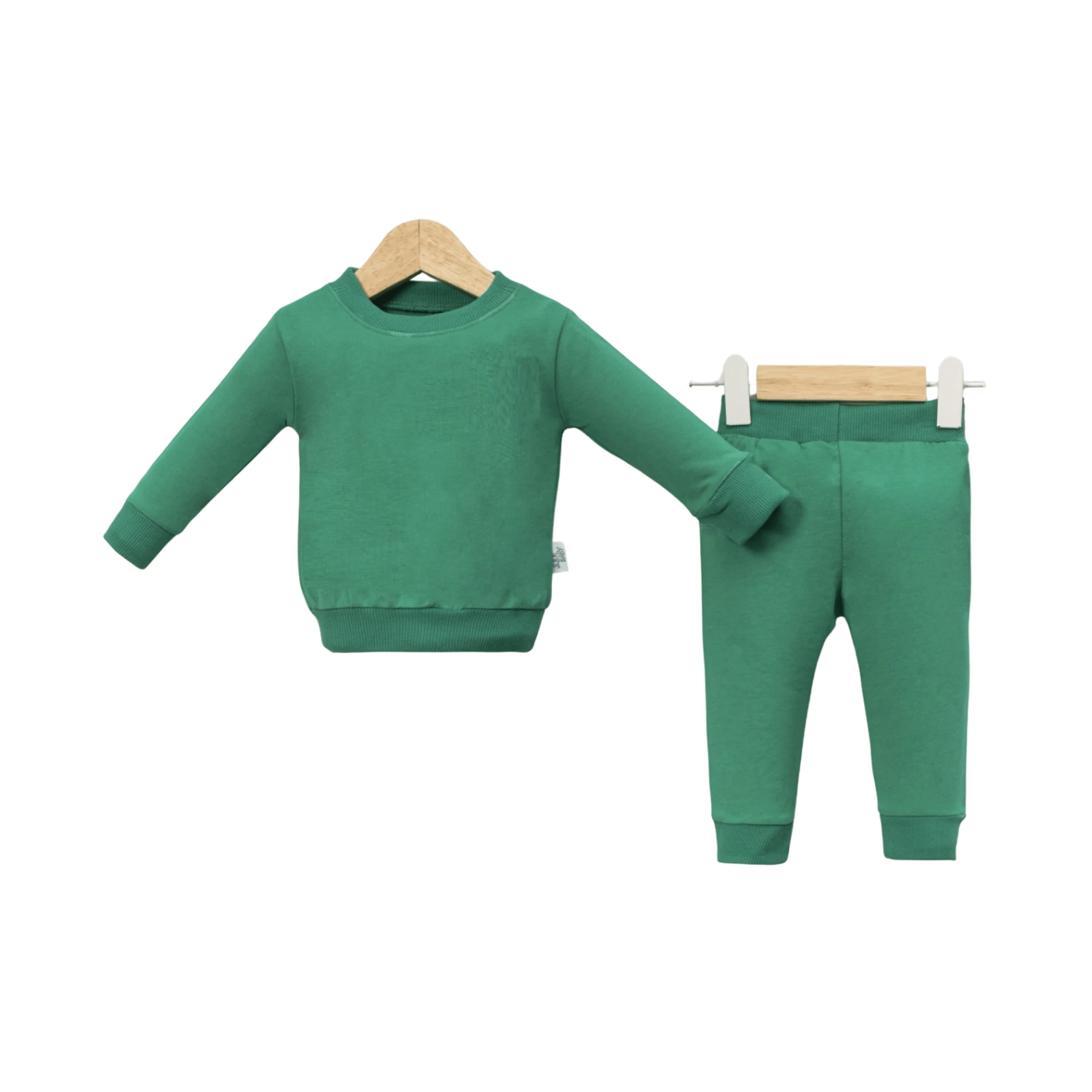 %100 Pamuk 2 İp Yeşil Unisex Bebek Eşofman Takım