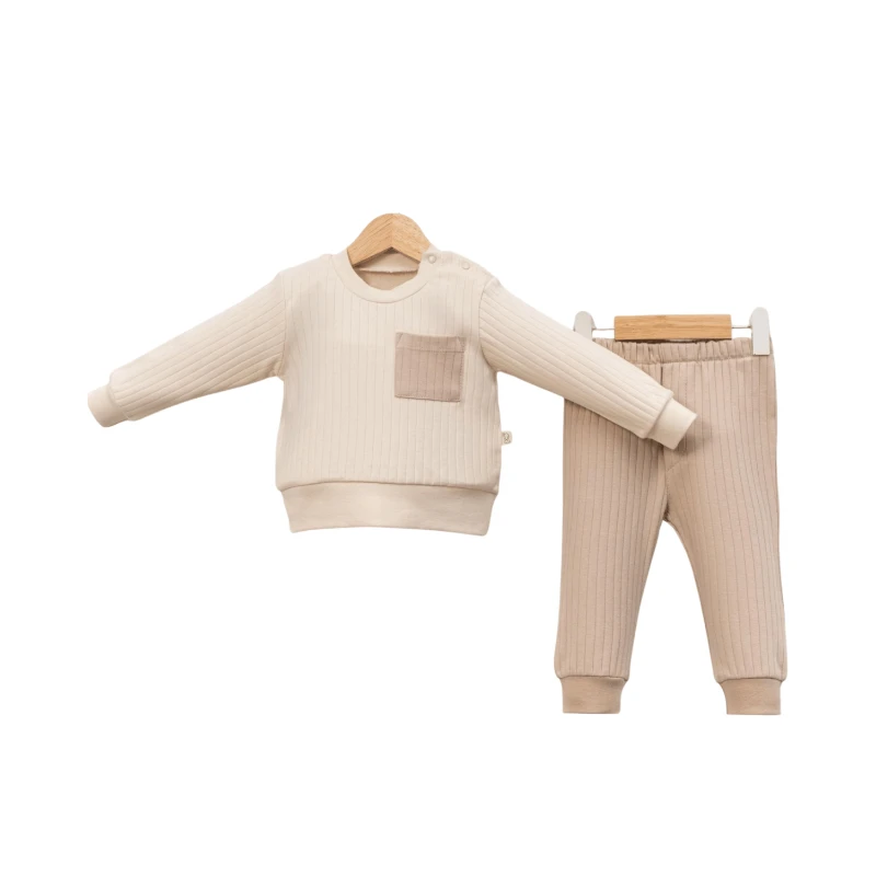 Cep Detaylı Geniş Raporlu %100 Pamuk Unisex Bebek 2’li Takım