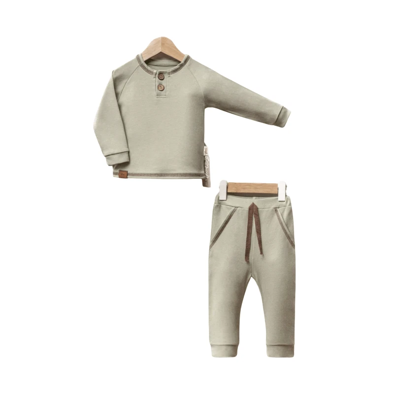 Düğme Detaylı %100 Pamuk İnterlok Unisex Bebek 2’li Takım