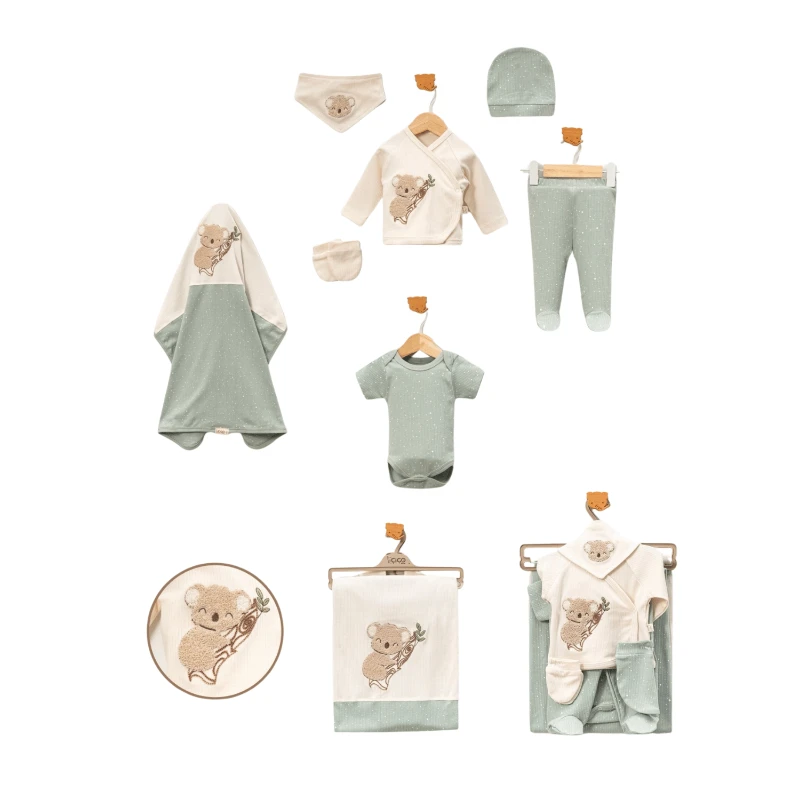 Koala Nakışlı %100 Pamuk Organik Unisex Bebek 7’li Hastane Çıkışı