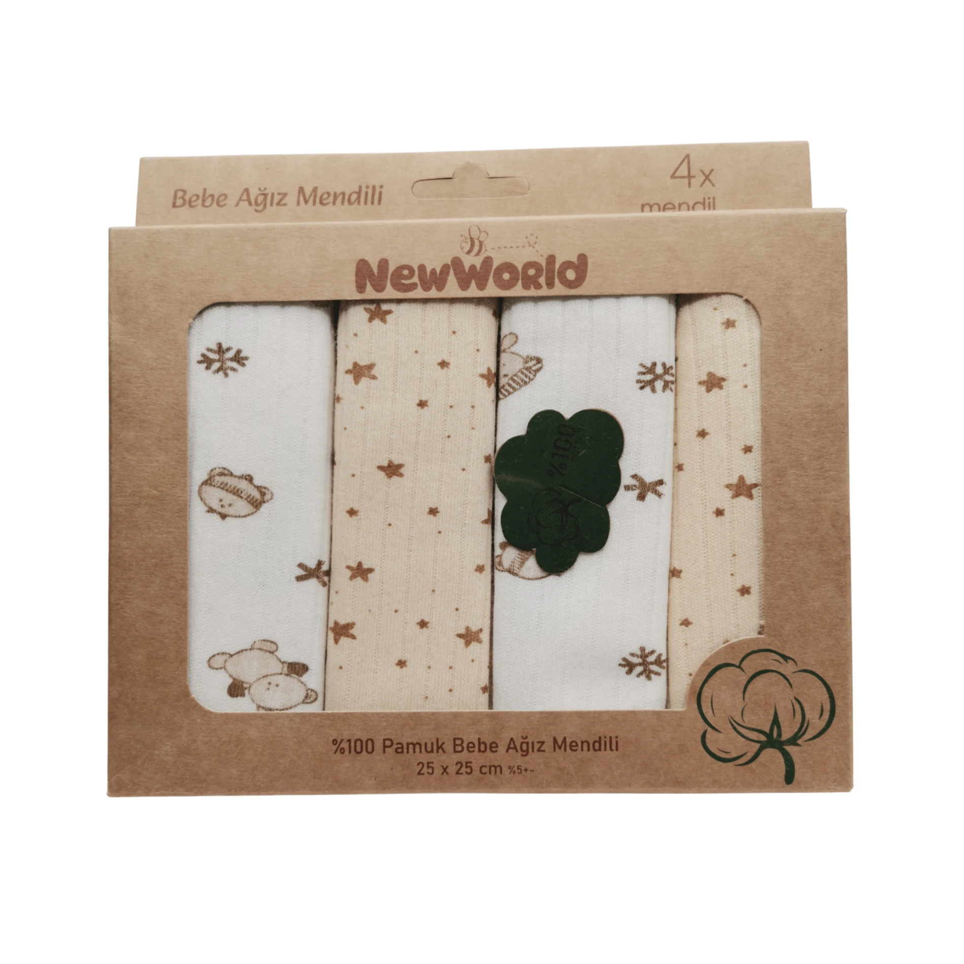 %100 Pamuk Bebek Ağız Mendili 4’lü Set (25×25 cm)