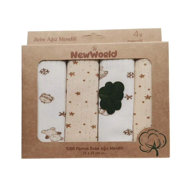%100 Pamuk Bebek Ağız Mendili 4’lü Set (25×25 cm)