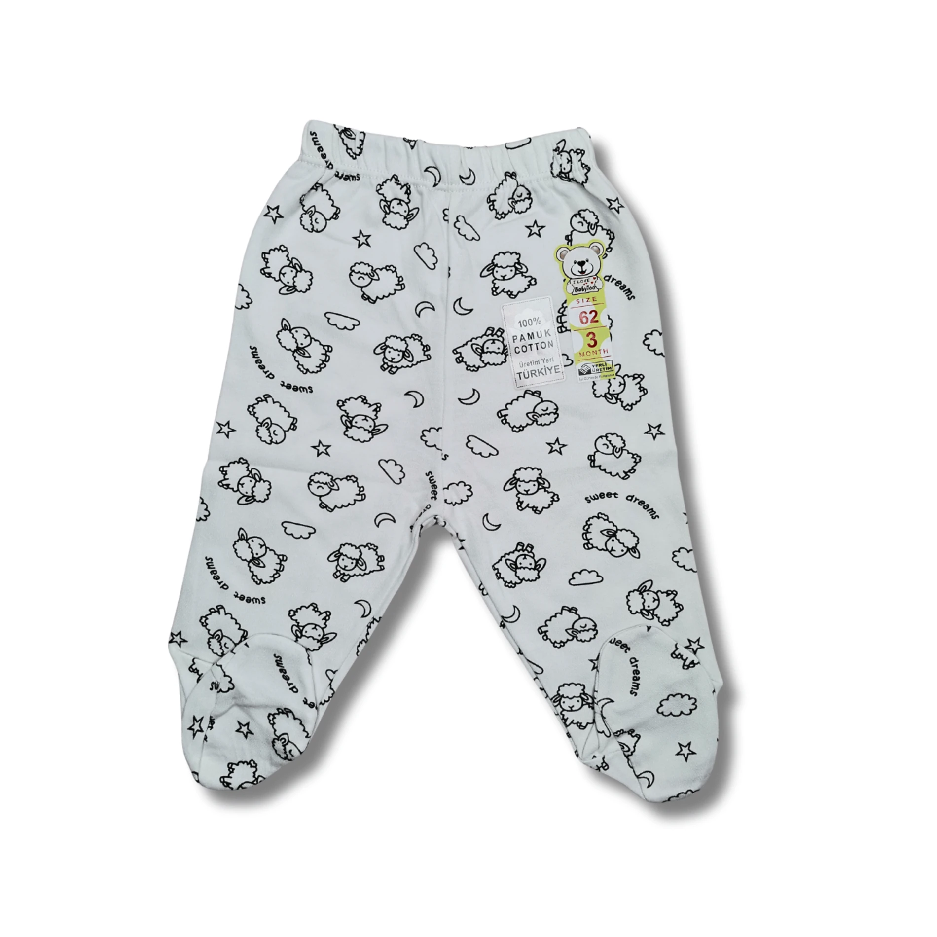 Kuzu Figürlü Krem Desenli %100 Pamuk Patikli Bebek Tek Alt