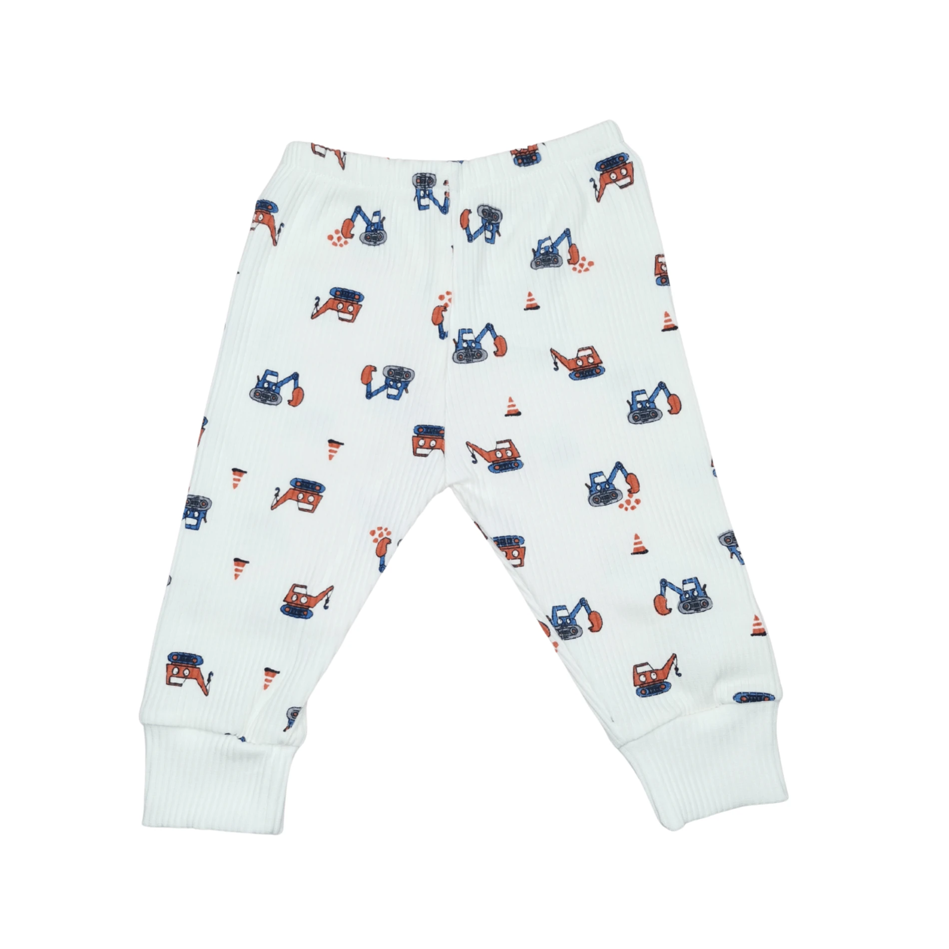 Ekskavatör Figürlü Beyaz Desenli %95 Pamuk %5 Likra Tek Alt Bebek Pantolonu