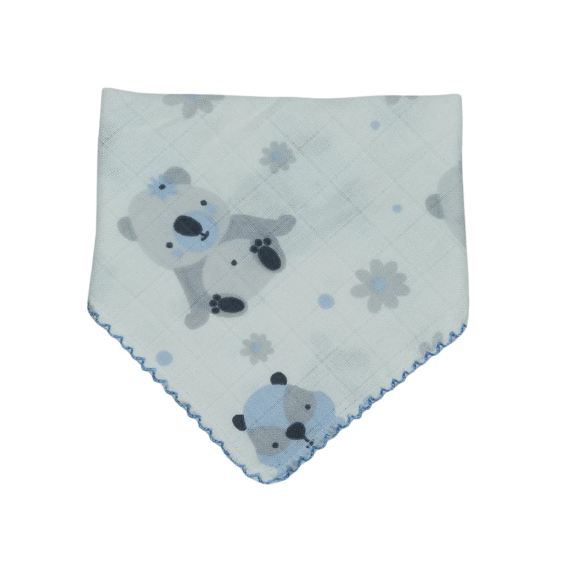 Koala Desenli Müslin Fular Önlük – Mavi Kenar Oyalı