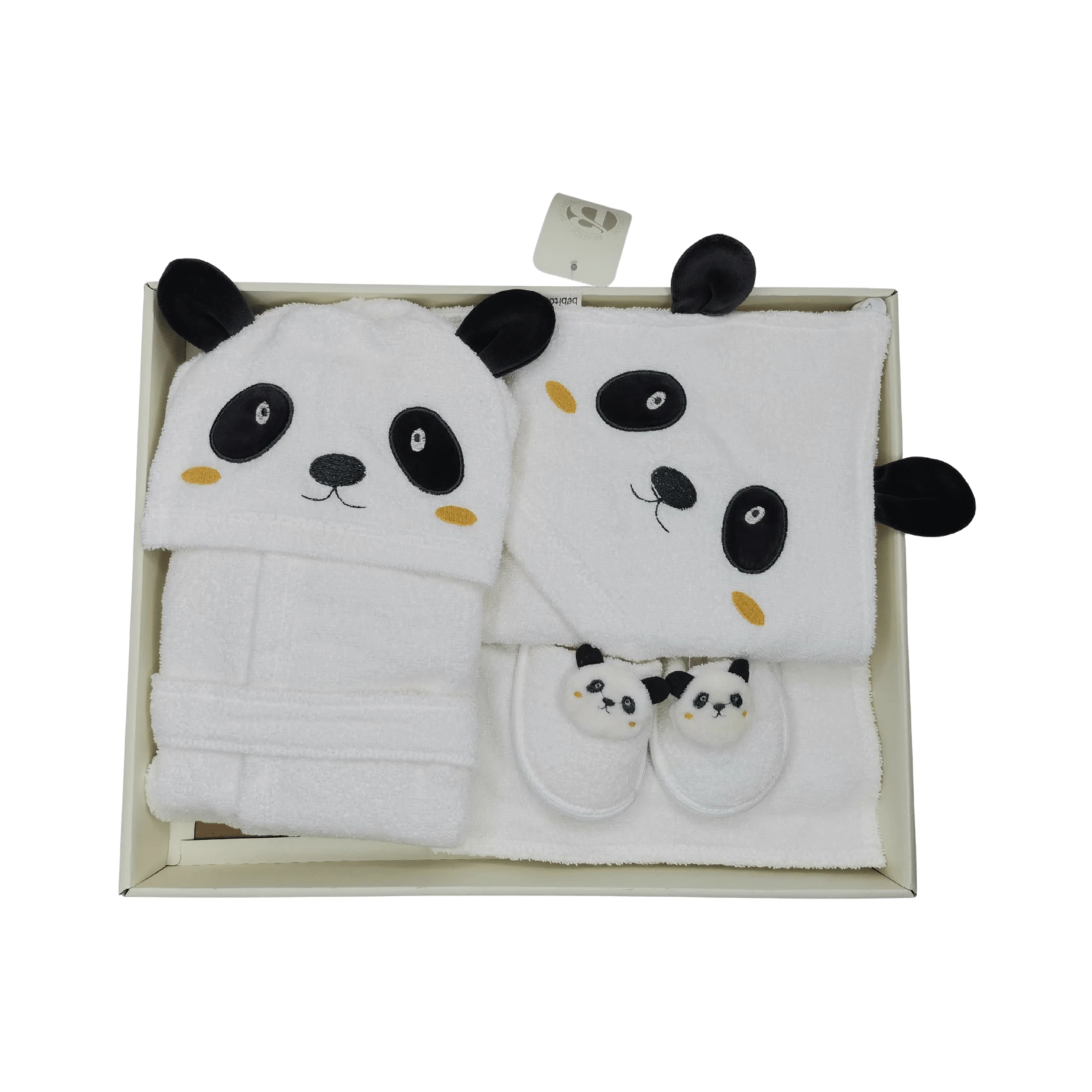 Panda Figürlü %100 Pamuk Unisex Bebek Bornoz Seti (0–24 Ay - Kutulu)