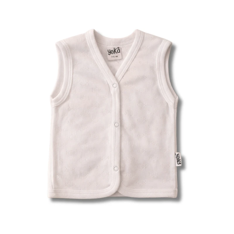 Jakarlı Çift Kat Bej (Ekru Ton) %100 Pamuk Unisex Bebek Yelek