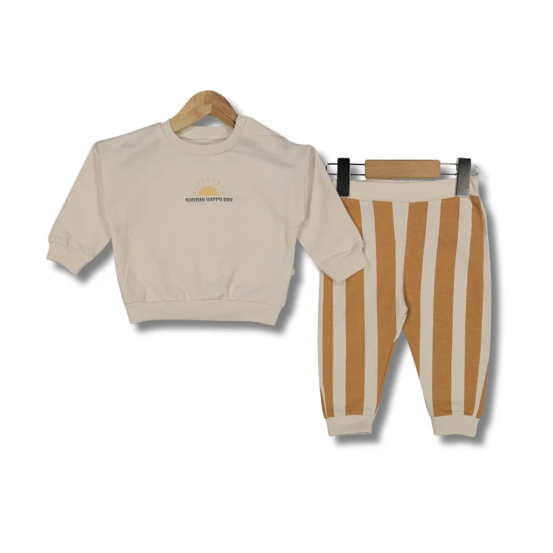 Sun Day Baskılı %100 Pamuk Erkek Bebek 2’li Takım