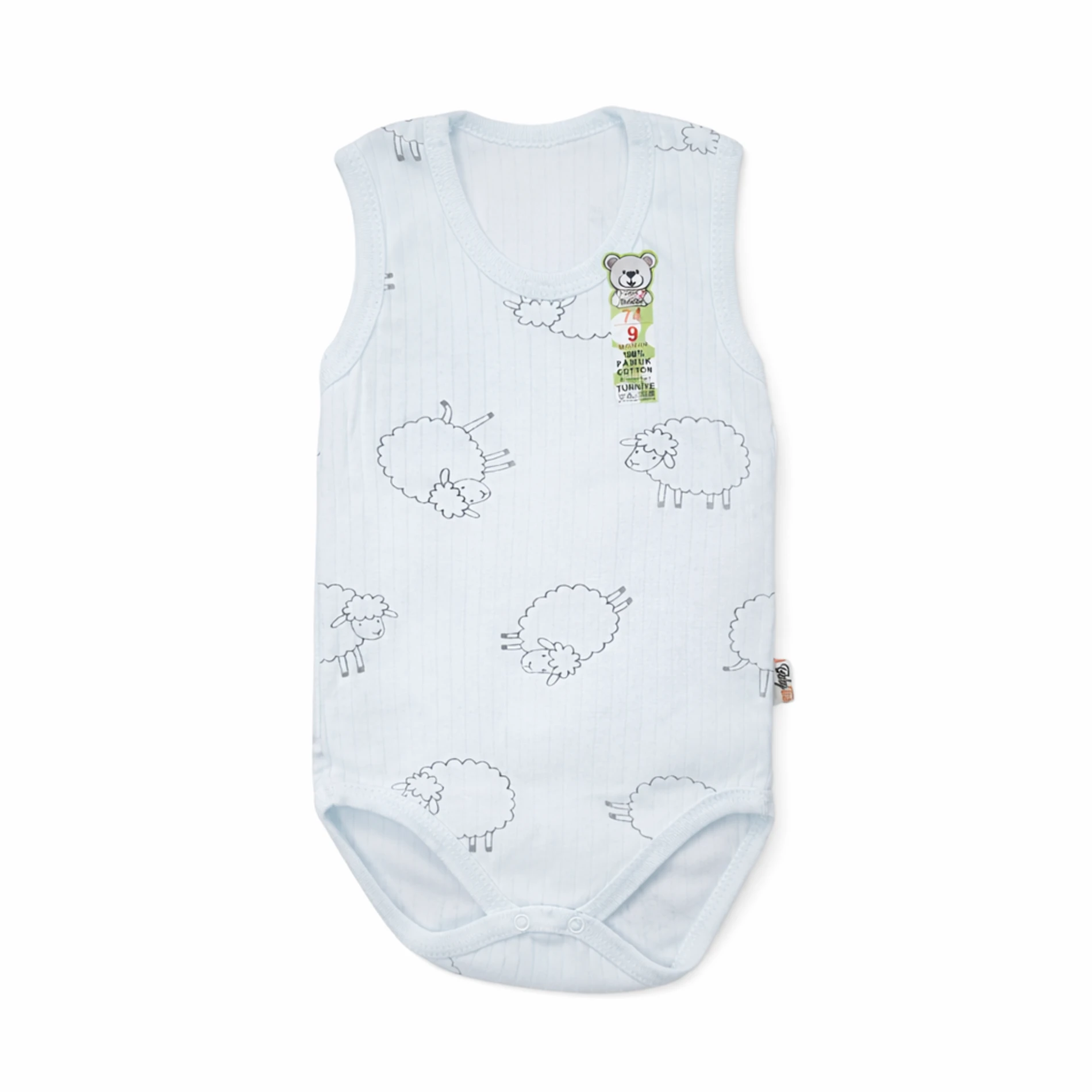 Koyun Baskılı %100 Pamuk İnterlok Kız Bebek Kolsuz Badi (1–9 Ay)