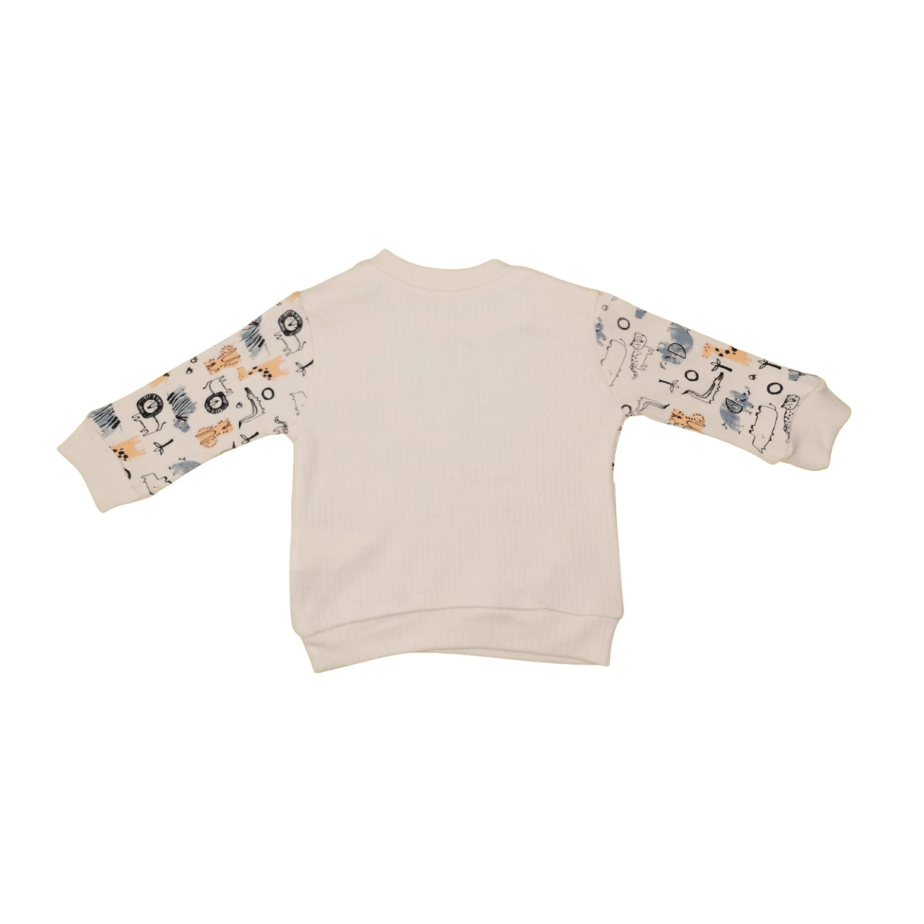 Hayvan Figürlü Bej Desenli %100 Pamuk Erkek Bebek 2'li Takım