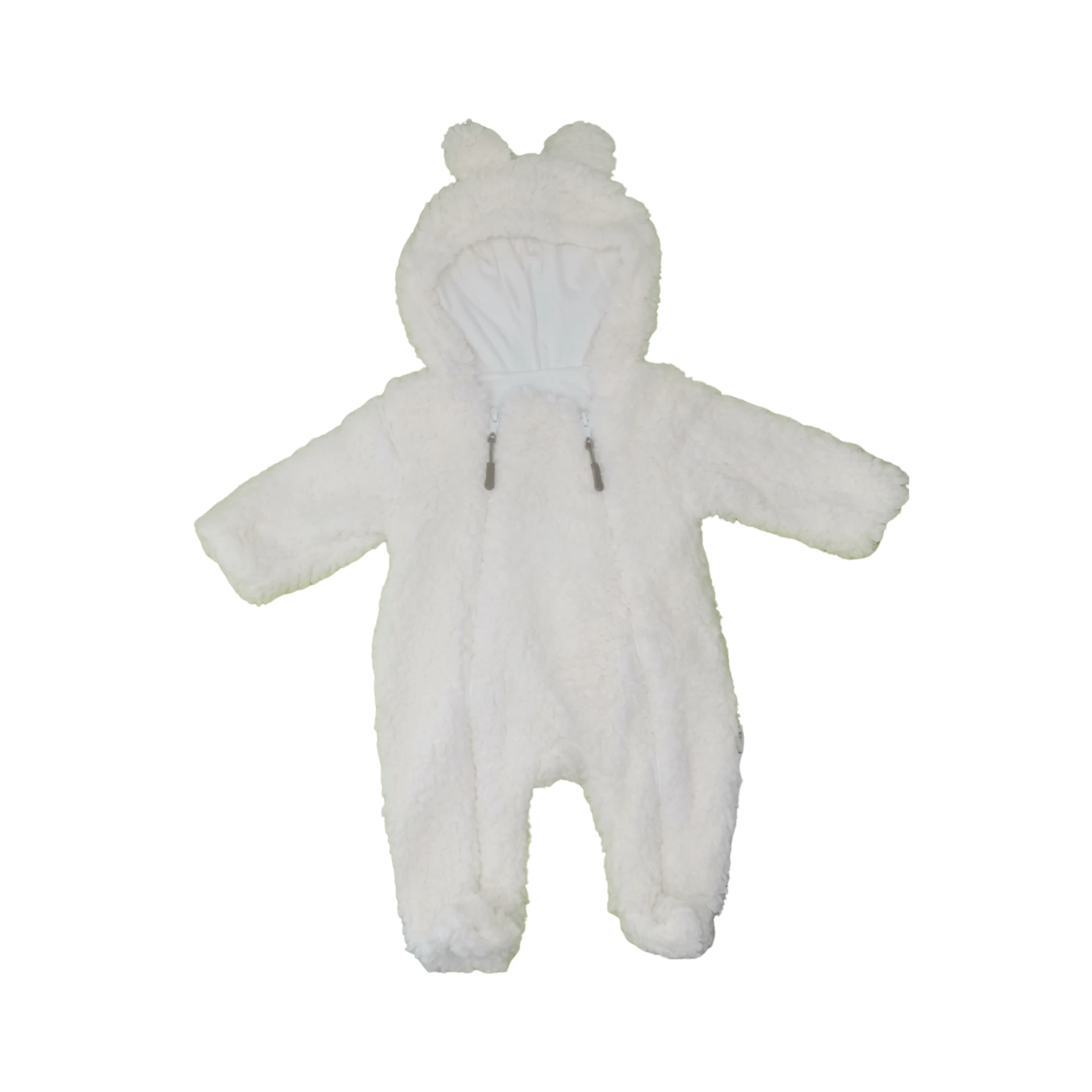 İki Fermuar Detaylı Welsfot Peluş Bebek Tulum – Beyaz