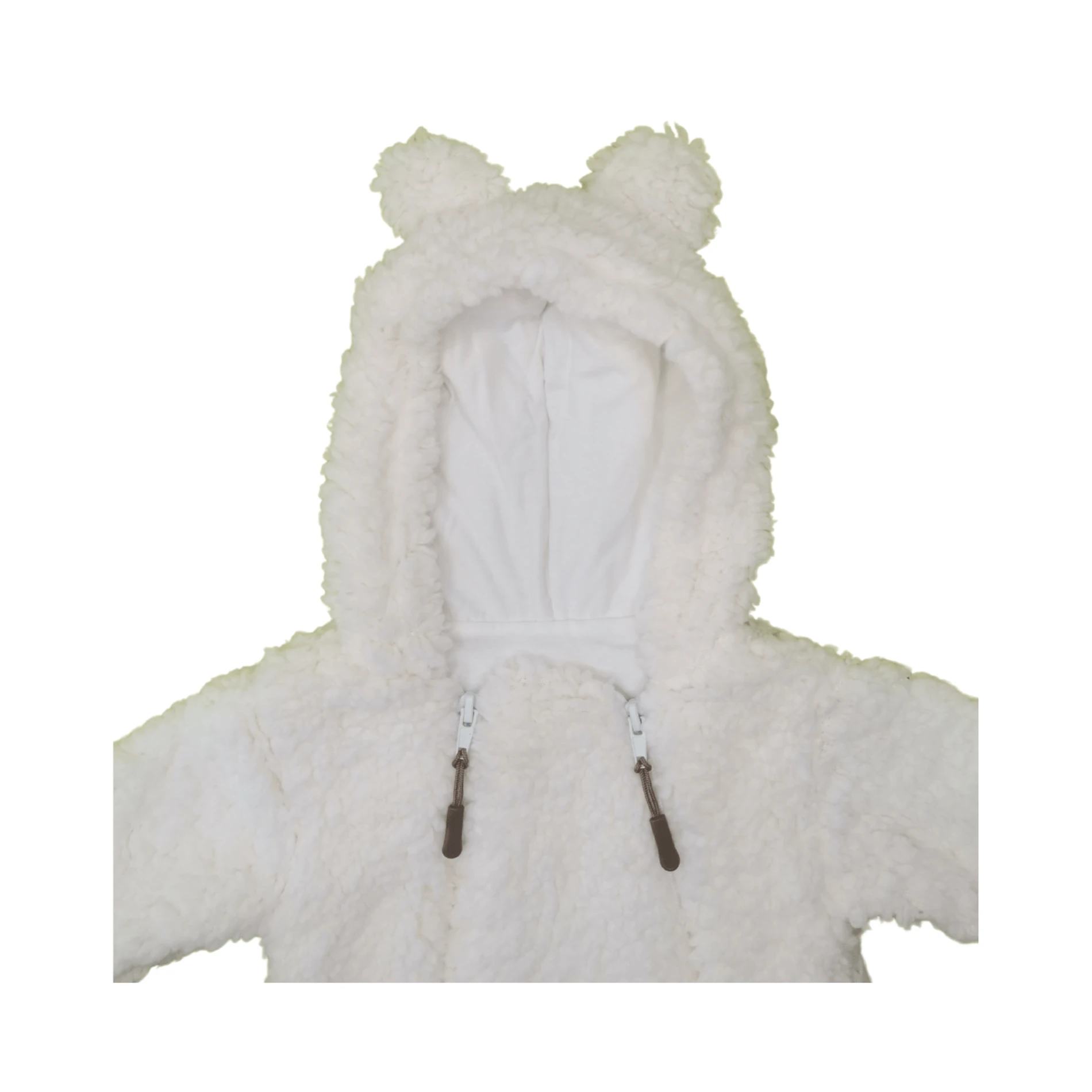 İki Fermuar Detaylı Welsfot Peluş Bebek Tulum – Beyaz