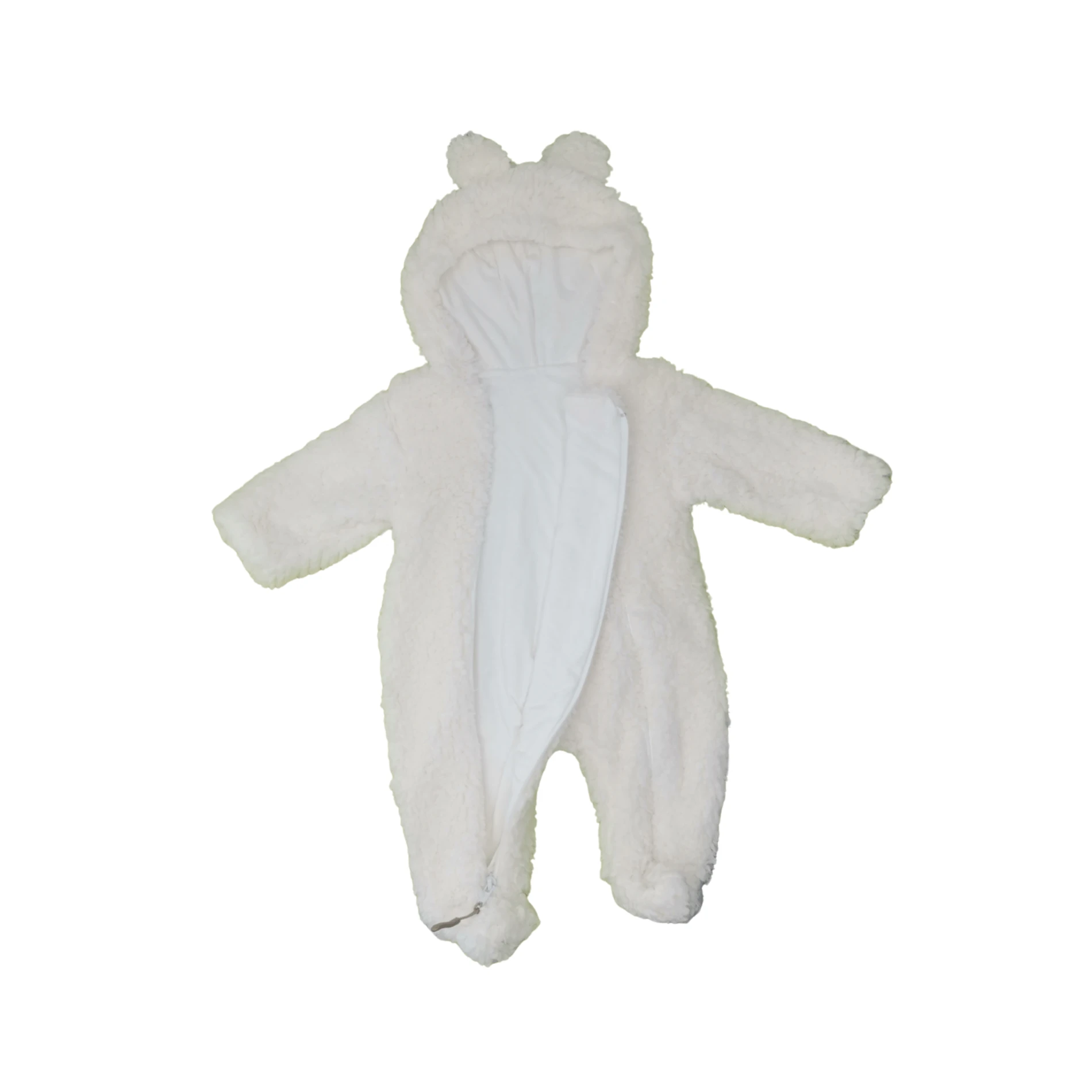 İki Fermuar Detaylı Welsfot Peluş Bebek Tulum – Beyaz
