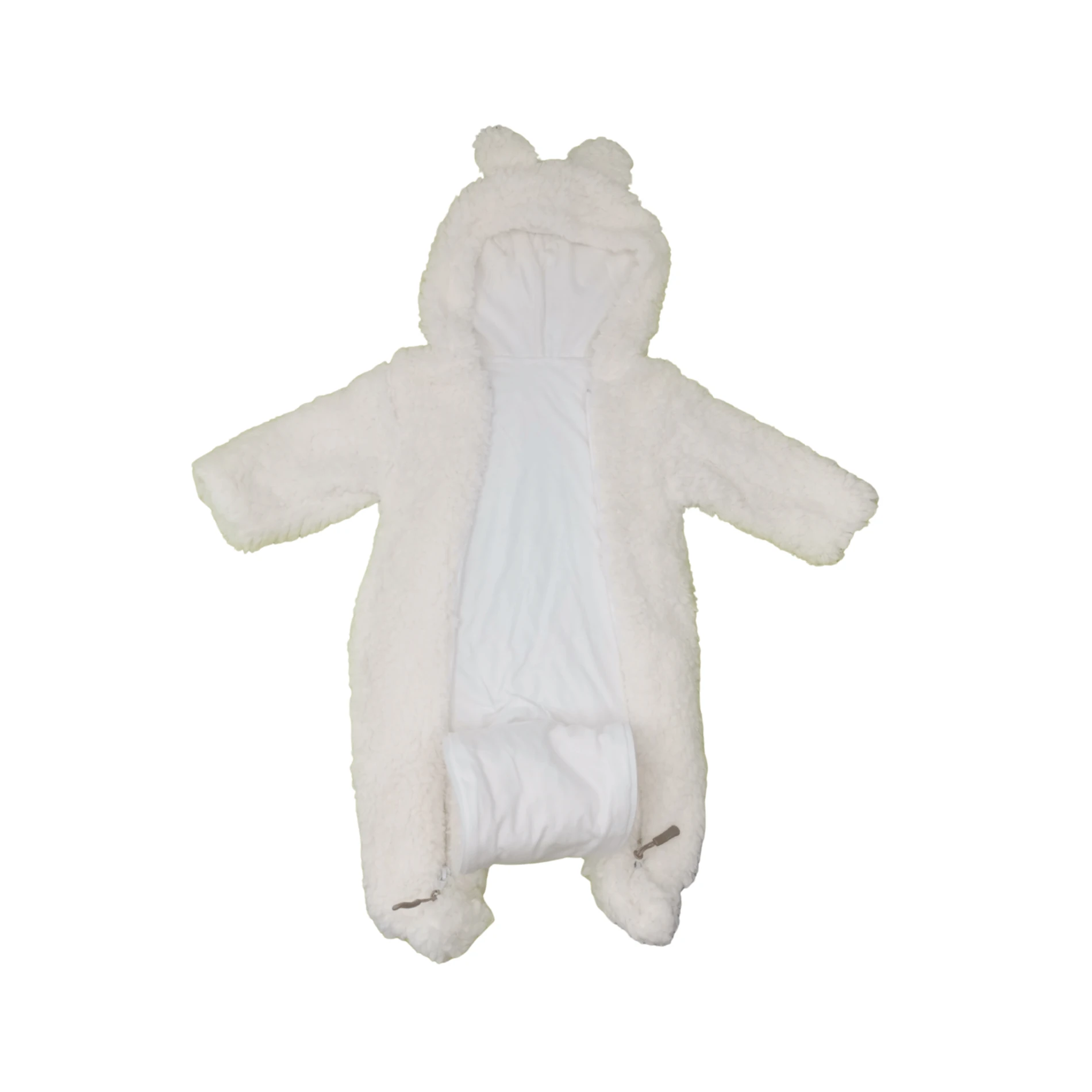 İki Fermuar Detaylı Welsfot Peluş Bebek Tulum – Beyaz