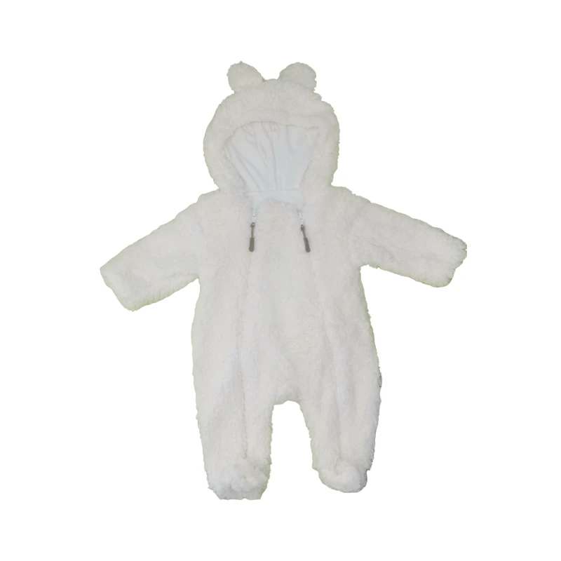 İki Fermuar Detaylı Welsfot Peluş Bebek Tulum – Beyaz