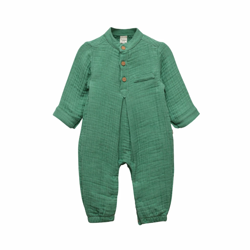 Yumuşacık Müslin Haki Bebek Tulum – Nefes Alan %100 Pamuk Unisex