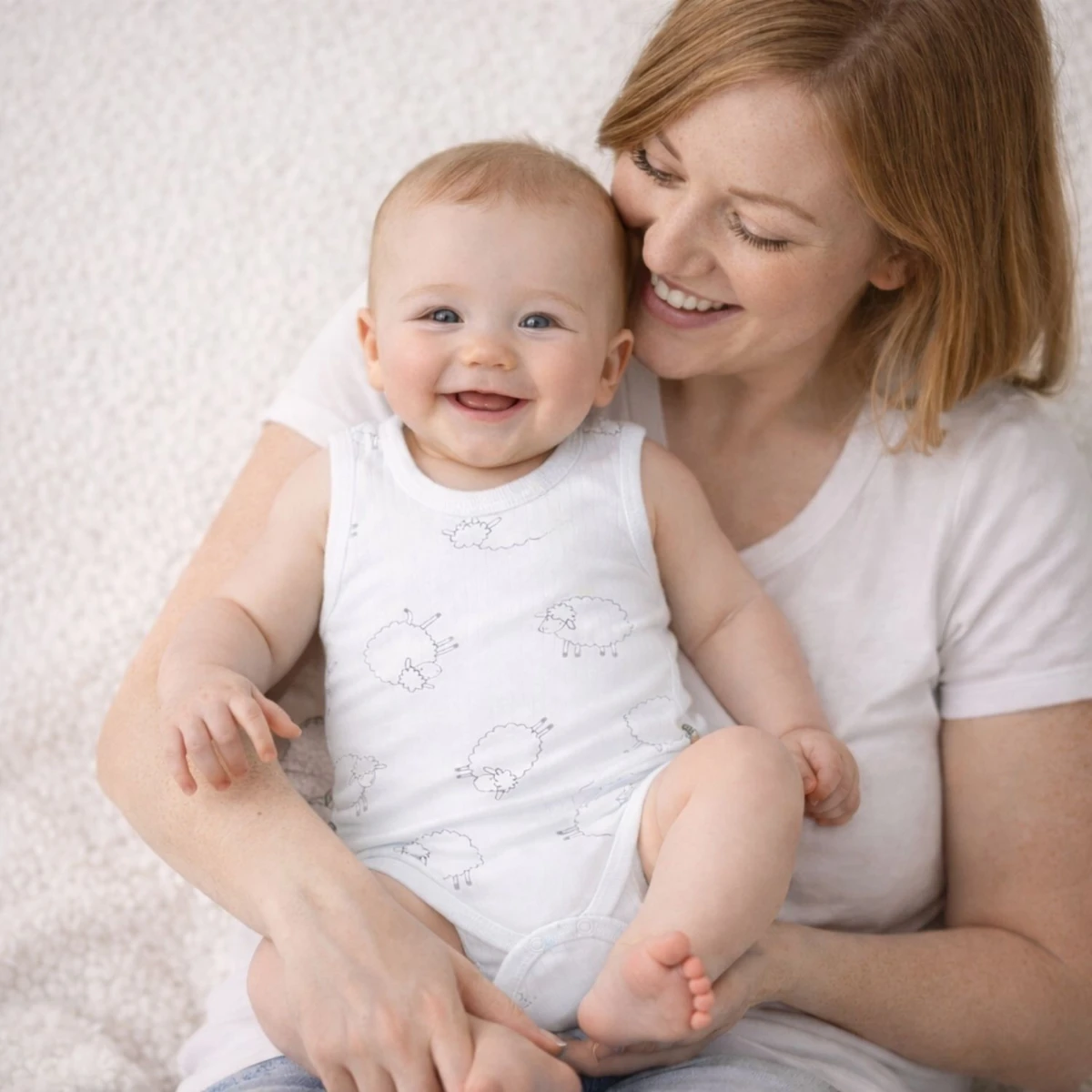 Koyun Baskılı %100 Pamuk İnterlok Kız Bebek Kolsuz Badi (1–9 Ay)