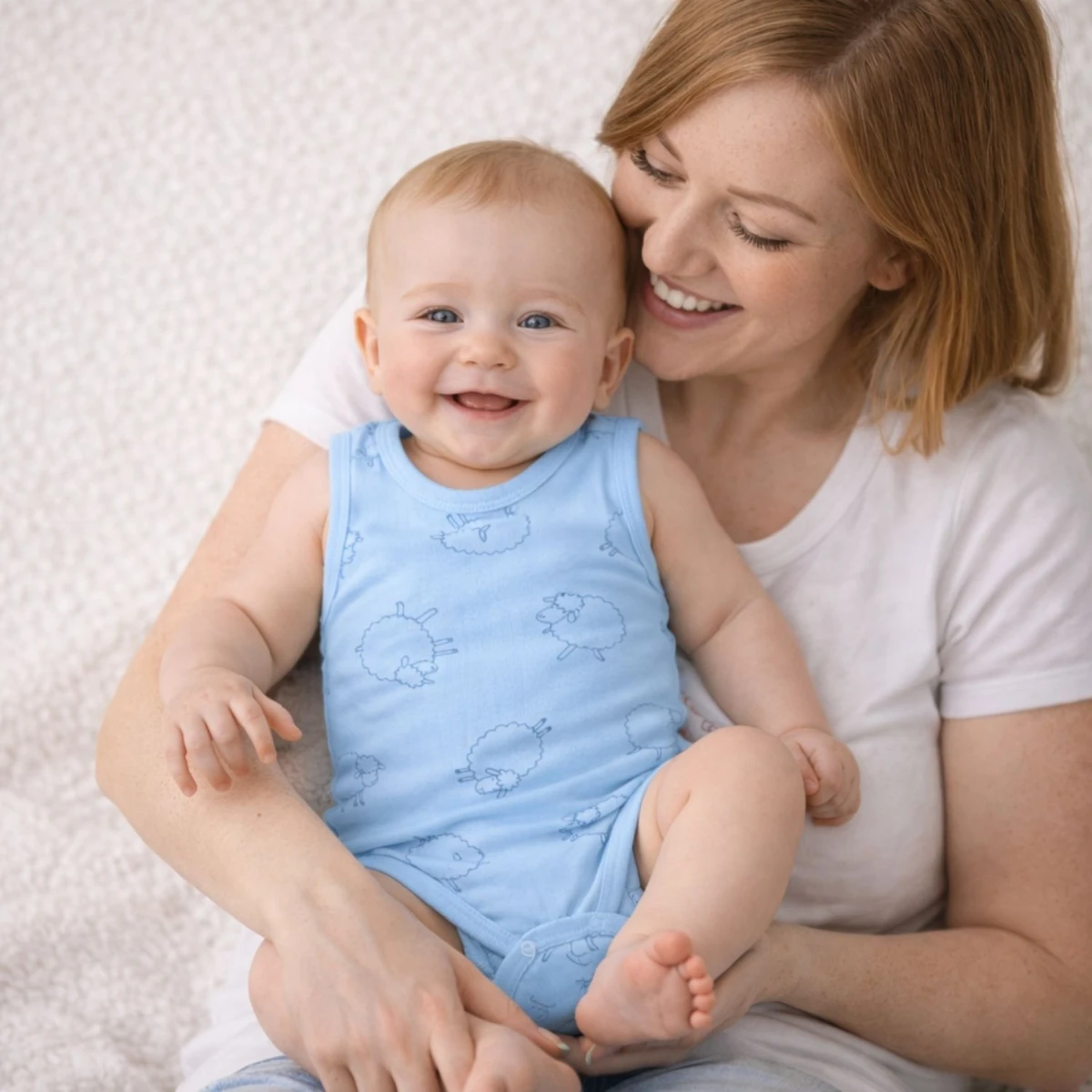 Koyun Baskılı %100 Pamuk İnterlok Kız Bebek Kolsuz Badi (1–9 Ay)