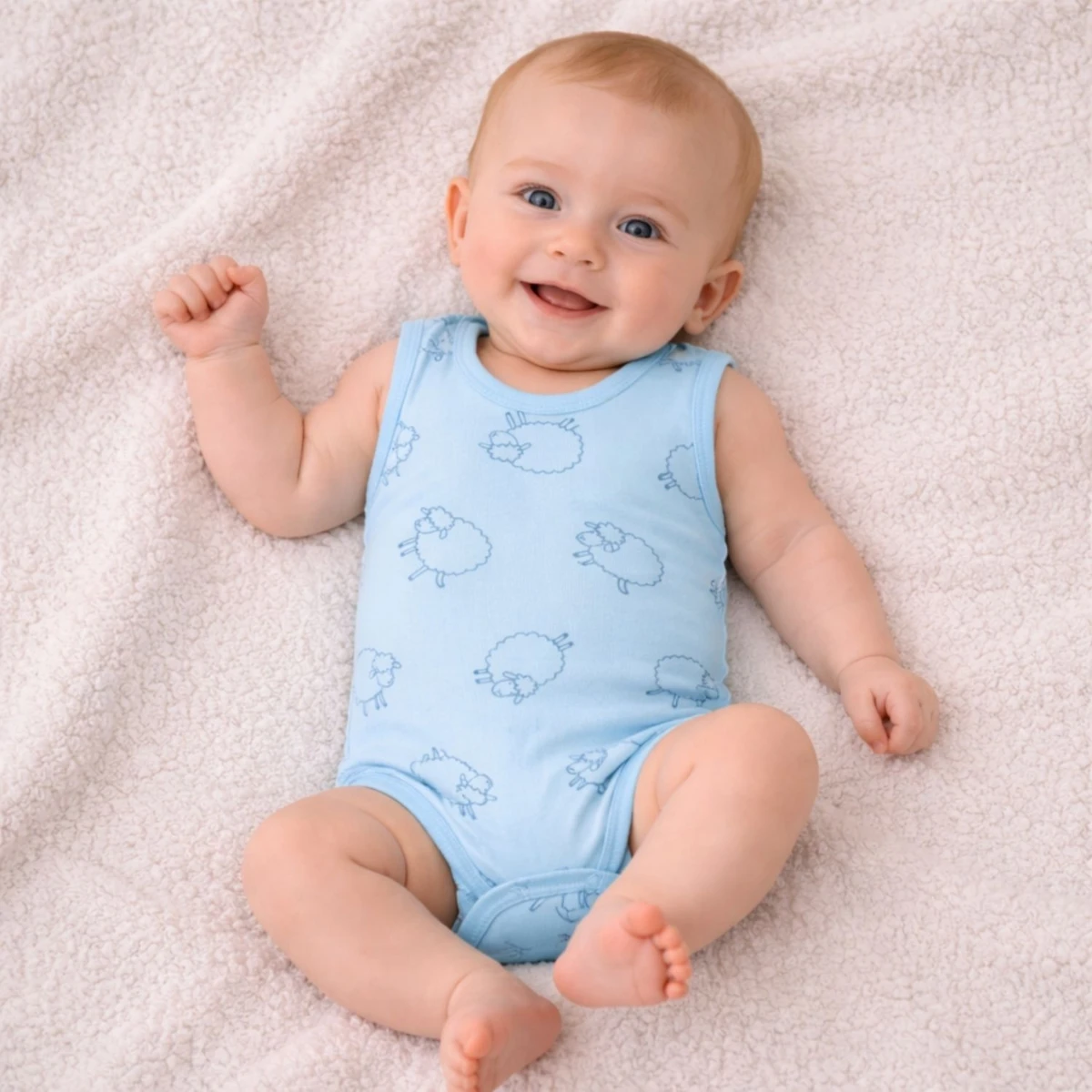 Koyun Baskılı %100 Pamuk İnterlok Kız Bebek Kolsuz Badi (1–9 Ay)