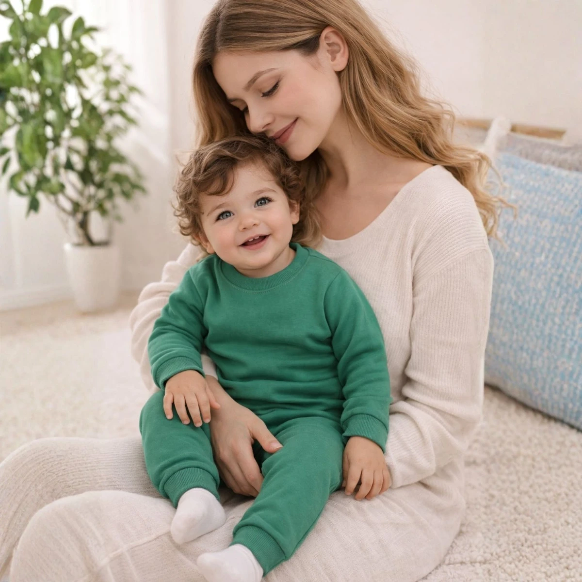 %100 Pamuk 2 İp Yeşil Unisex Bebek Eşofman Takım