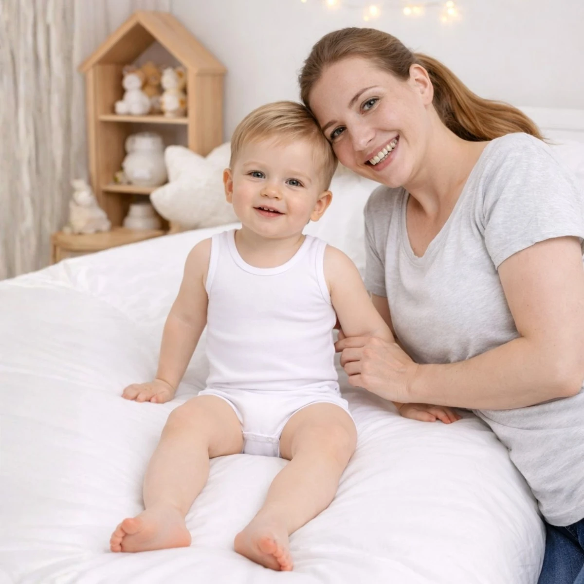 Düz Beyaz %100 Pamuk Kalın Askılı Kolsuz Unisex Bebek Body (Zıbın)