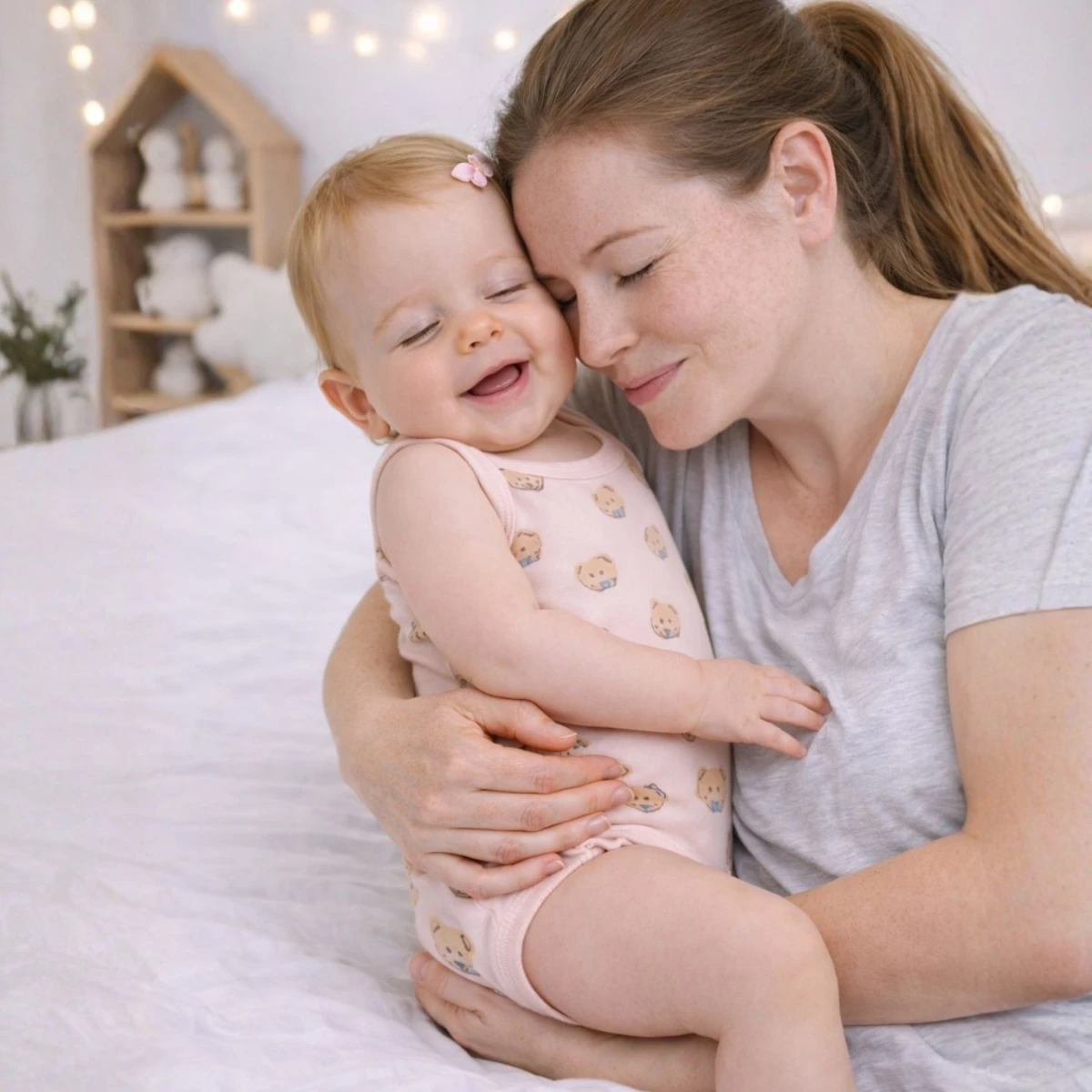 Sevimli Ayı Figürlü Pembe Desenli %100 Pamuk Askılı Kız Bebek Body