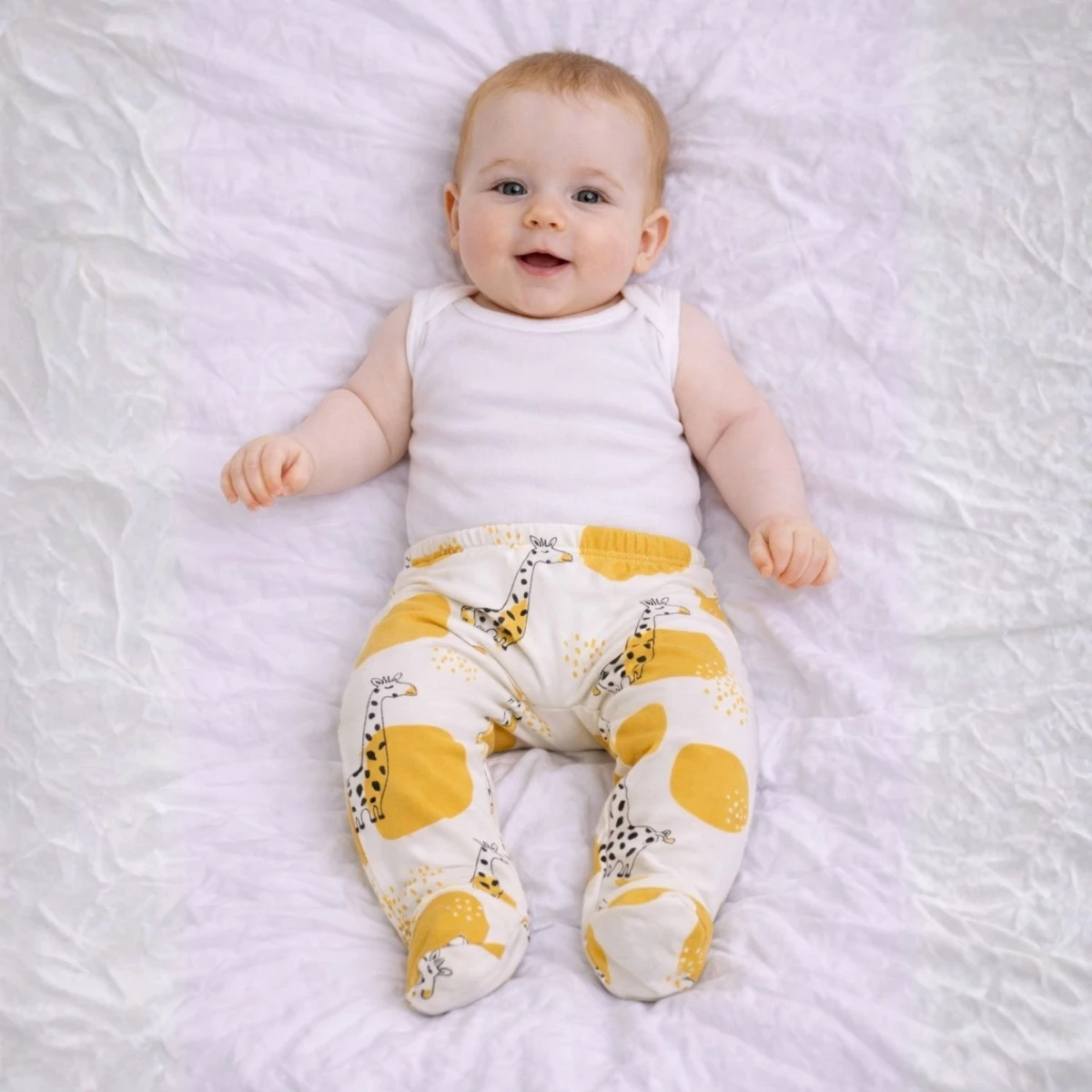 Zürafa Figürlü Beyaz Desenli %100 Pamuk Patikli Bebek Alt
