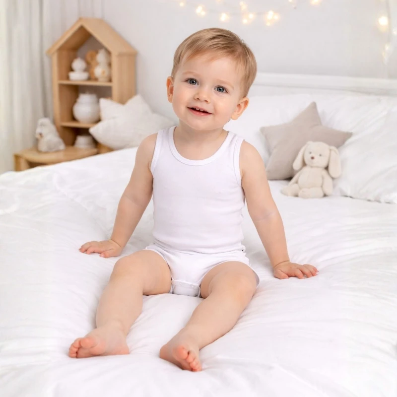 Düz Beyaz %100 Pamuk Uzun Kollu Unisex Bebek Body (Zıbın)