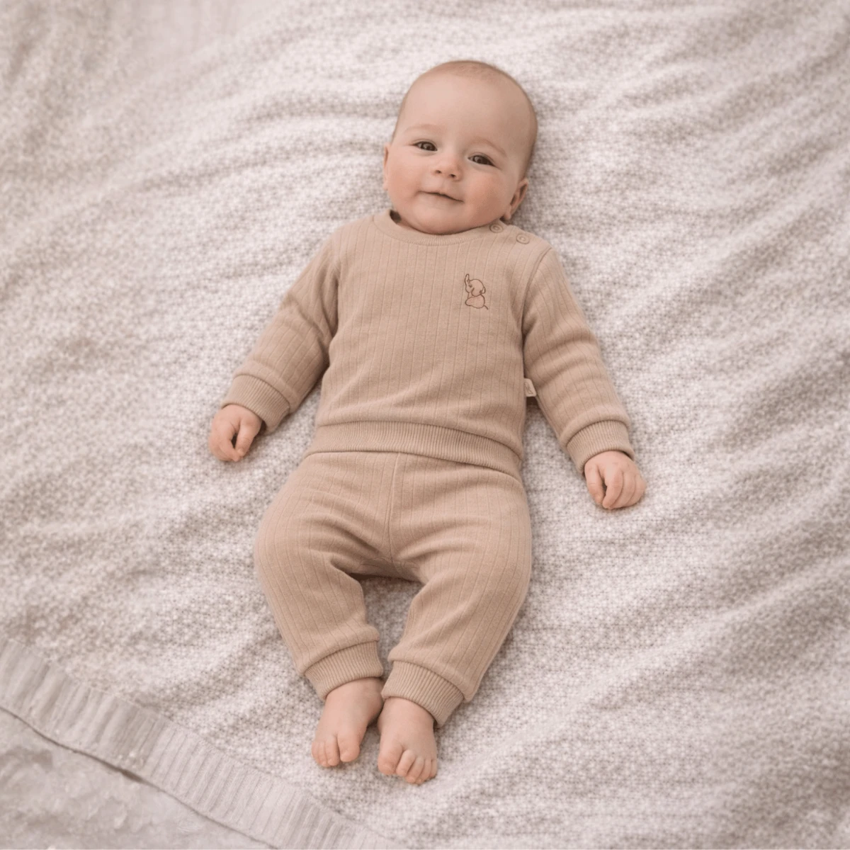 Fil Nakışlı Geniş Fit %100 Pamuk 2’li Unisex Bebek Takım A.Kahve