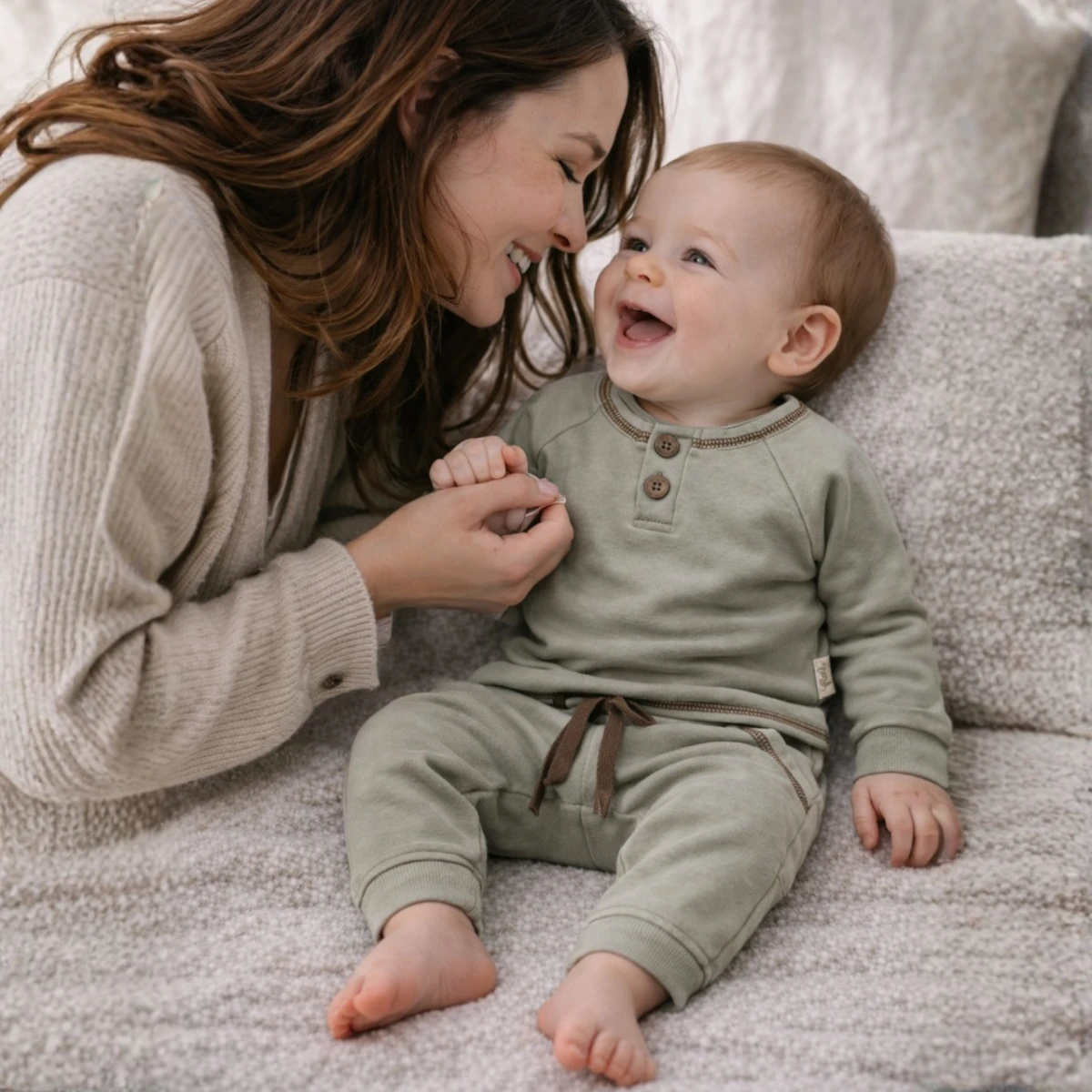 Düğme Detaylı %100 Pamuk İnterlok Unisex Bebek 2’li Takım