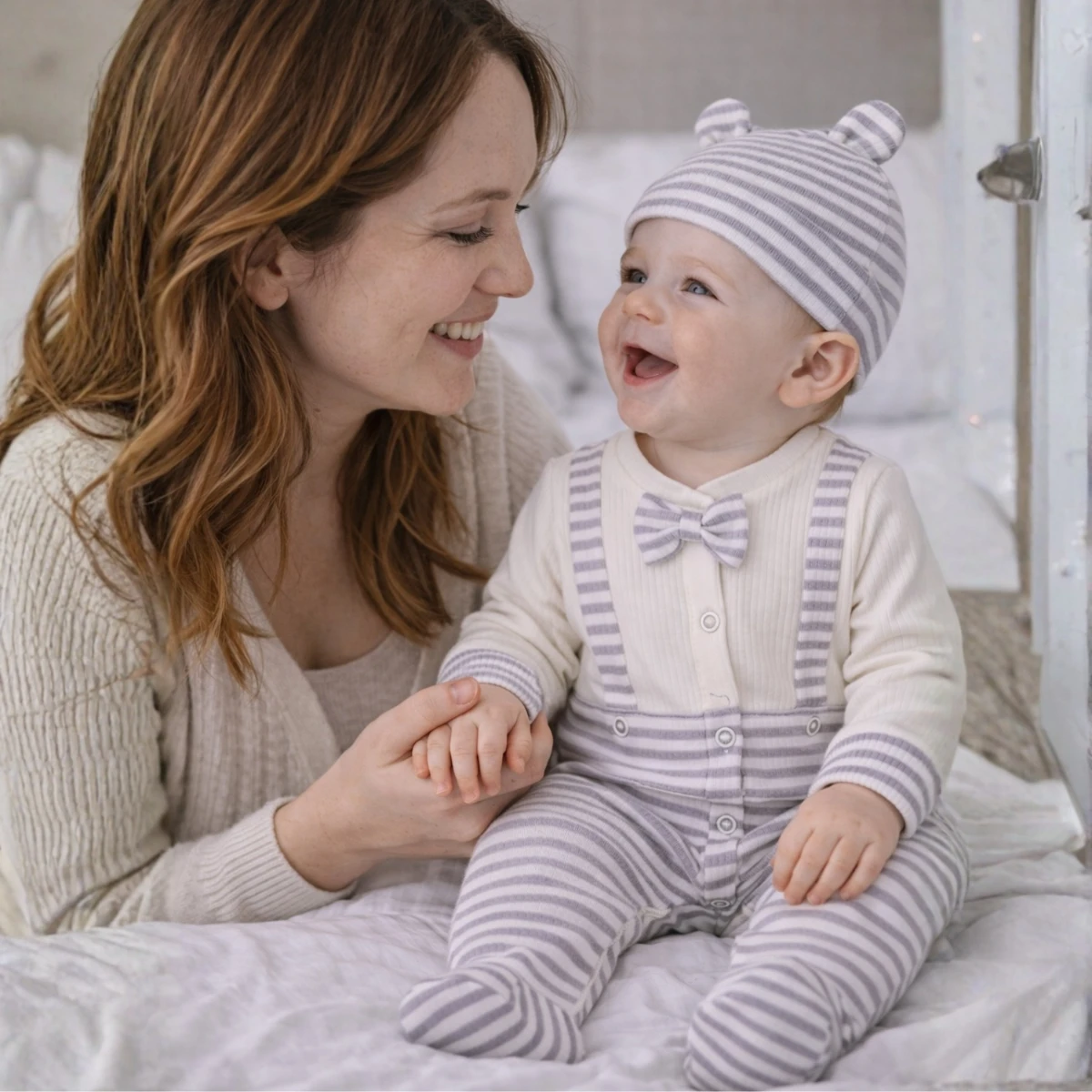 Slopet Görünümlü Papyonlu Çizgili Erkek Bebek Tulum Takım