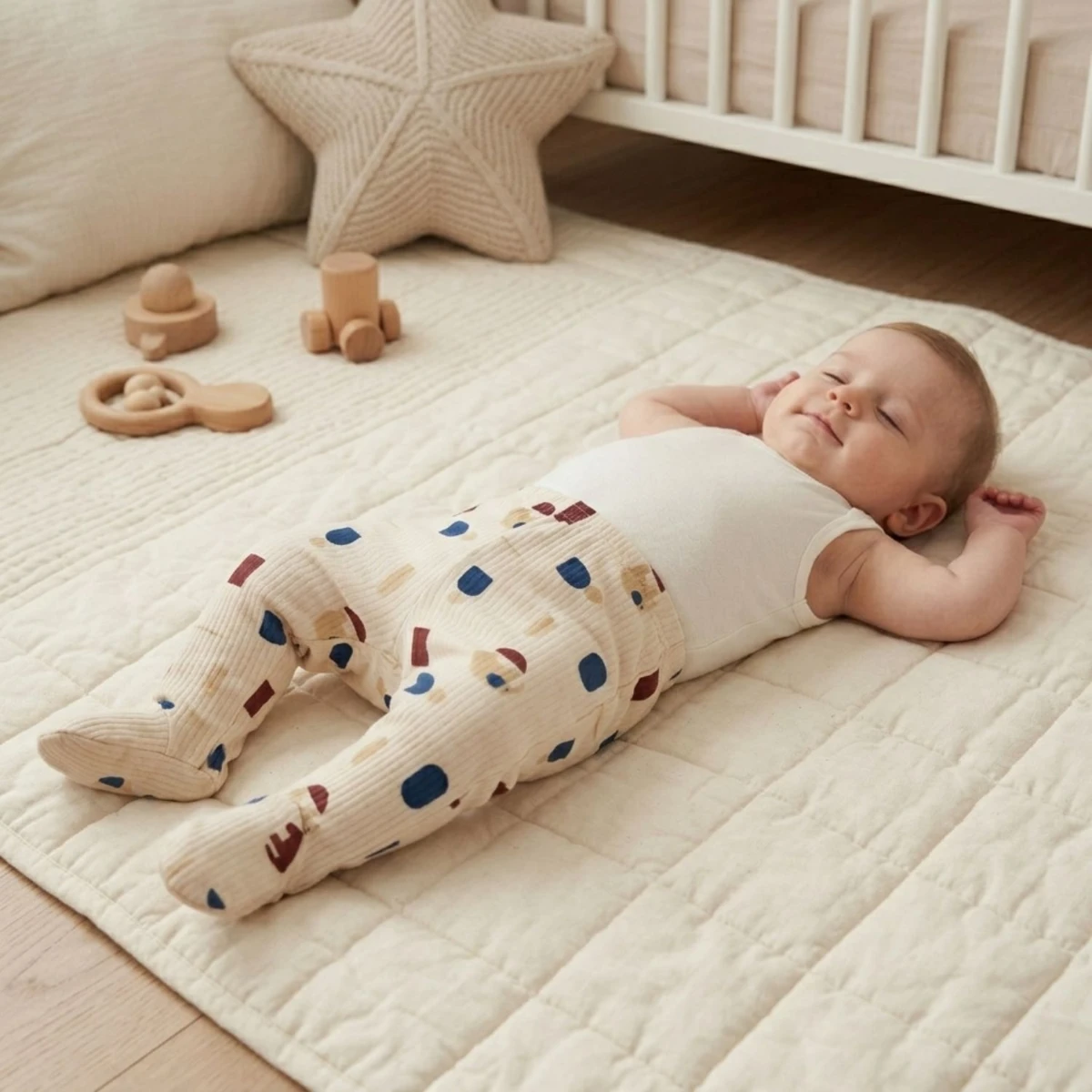 Erkek Bebek %95 Pamuk %5 Likra Desenli Patikli Alt