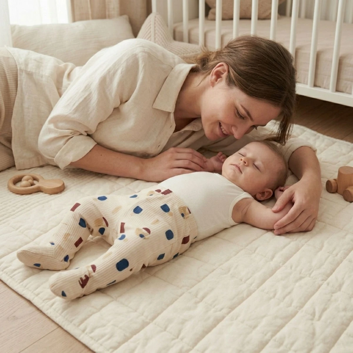 Erkek Bebek %95 Pamuk %5 Likra Desenli Patikli Alt