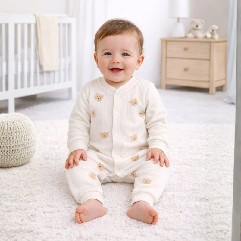 Minik Ayı Nakışlı Unisex Bebek Tulum