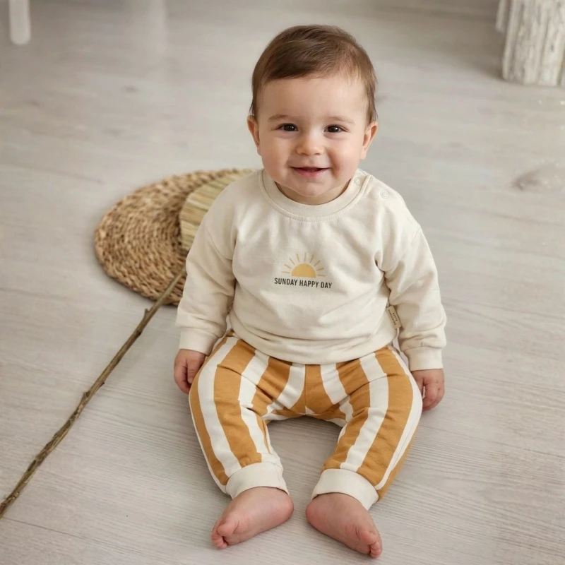 Sun Day Baskılı %100 Pamuk Erkek Bebek 2’li Takım