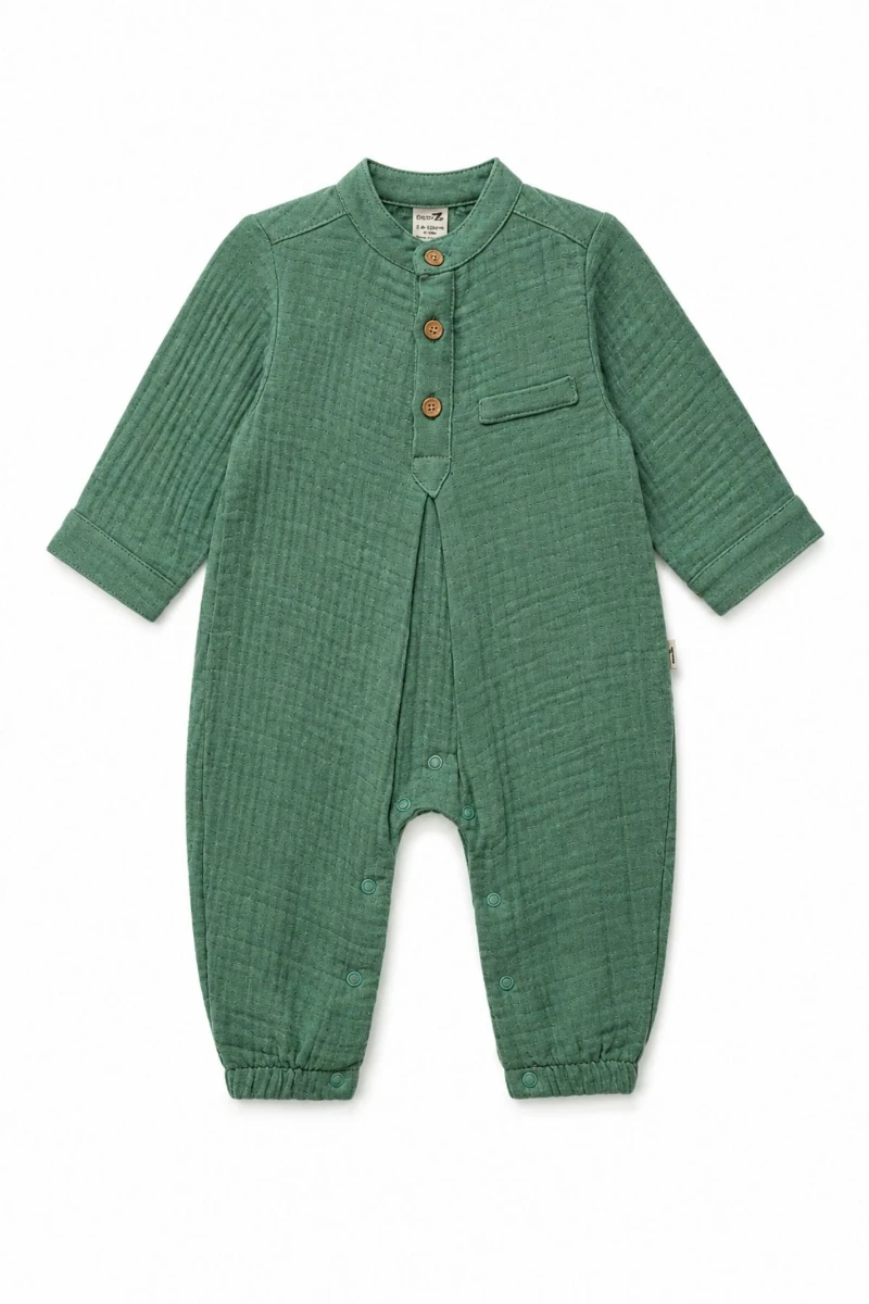 Müslin Pamuklu Unisex Bebek Tulumu - Haki - YEŞİL
