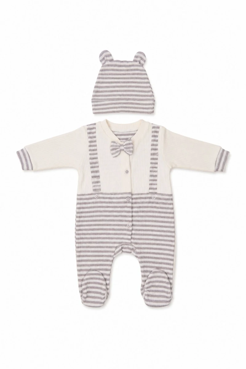 Papyonlu Erkek Bebek Tulumu - GRİ