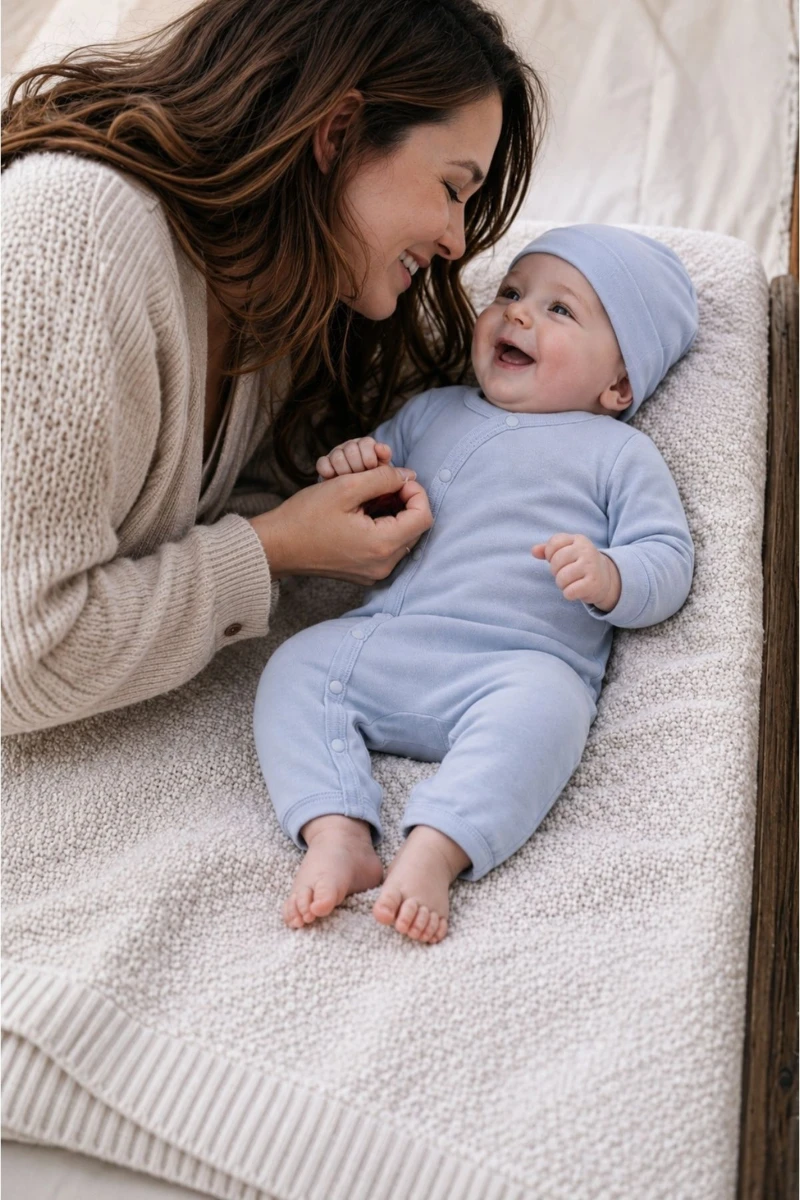 Yandan Çıtçıtlı Uzun Kollu Bebek Tulum Açık Mavi - MAVİ