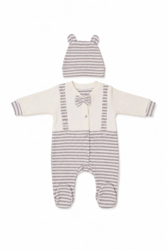 Papyonlu Erkek Bebek Tulumu - GRİ