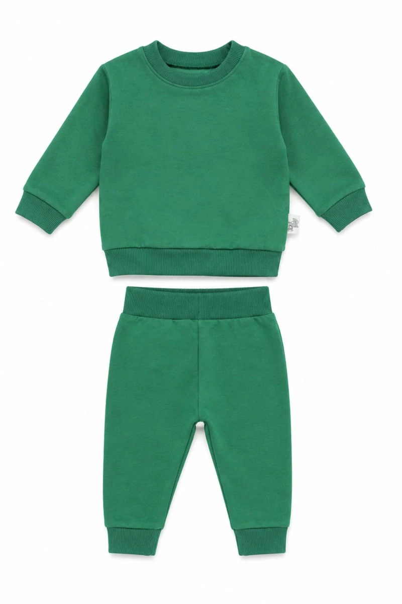 2 İplik Pamuklu Unisex Bebek Eşofman Takımı - Yeşil - YEŞİL
