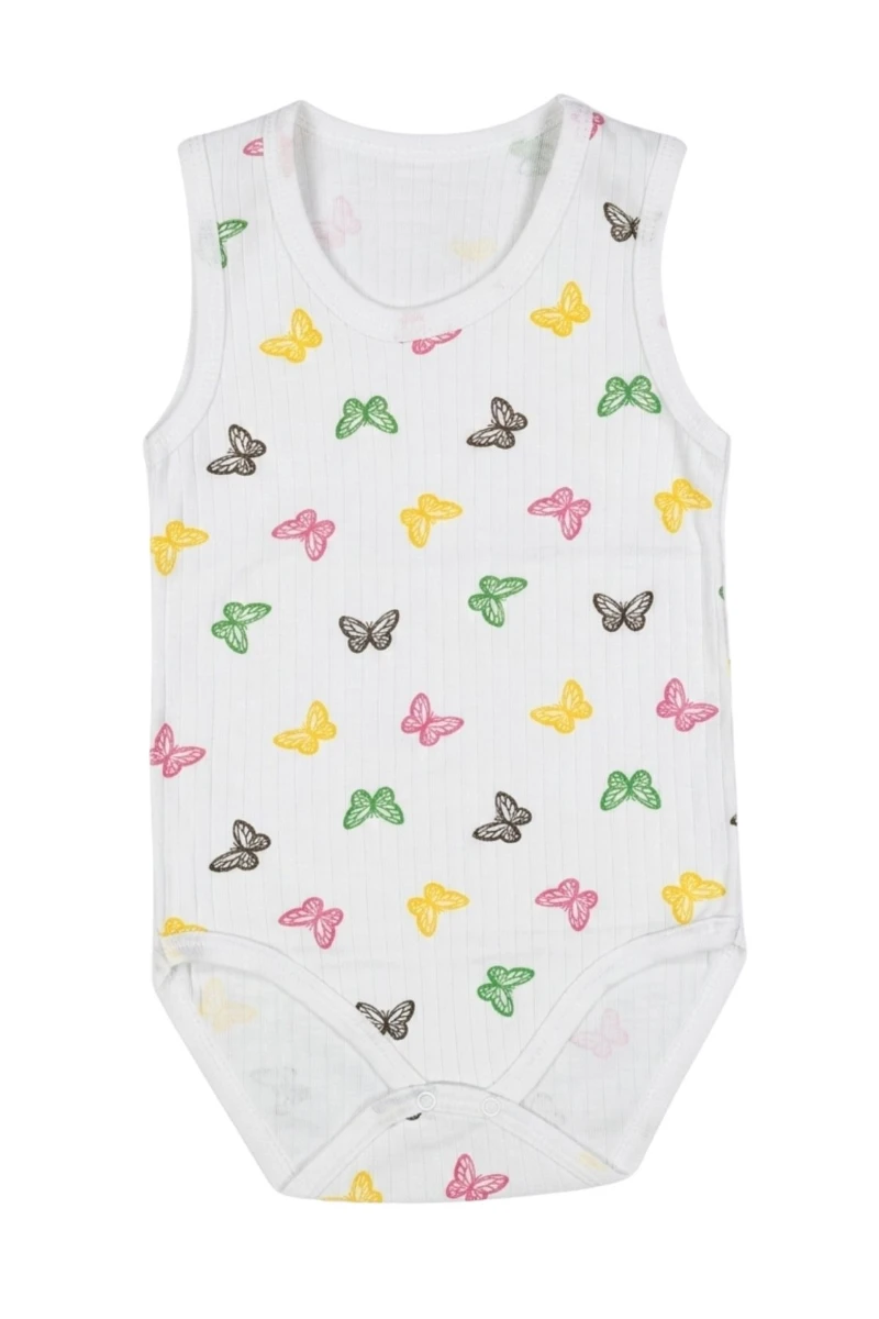 Kelebek Figürlü Pamuklu Kolsuz Unisex Bebek Body - Beyaz