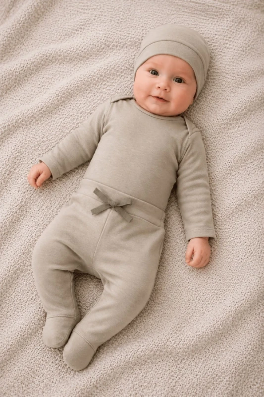 Minimal Şapkalı 3’lü Yenidoğan Bebek Takımı - Açık Yeşil - YEŞİL