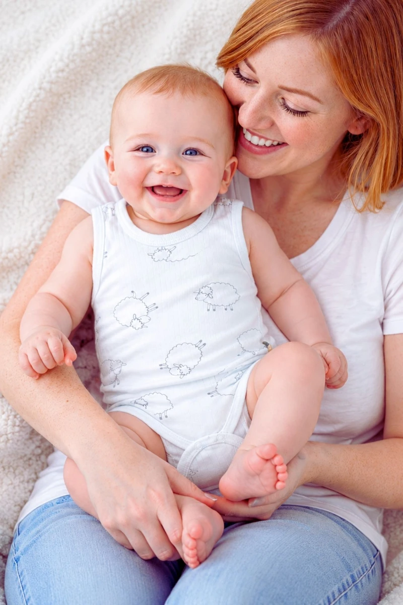 Beyaz %100 Pamuk Koyun Baskılı Unisex Bebek Kolsuz Body