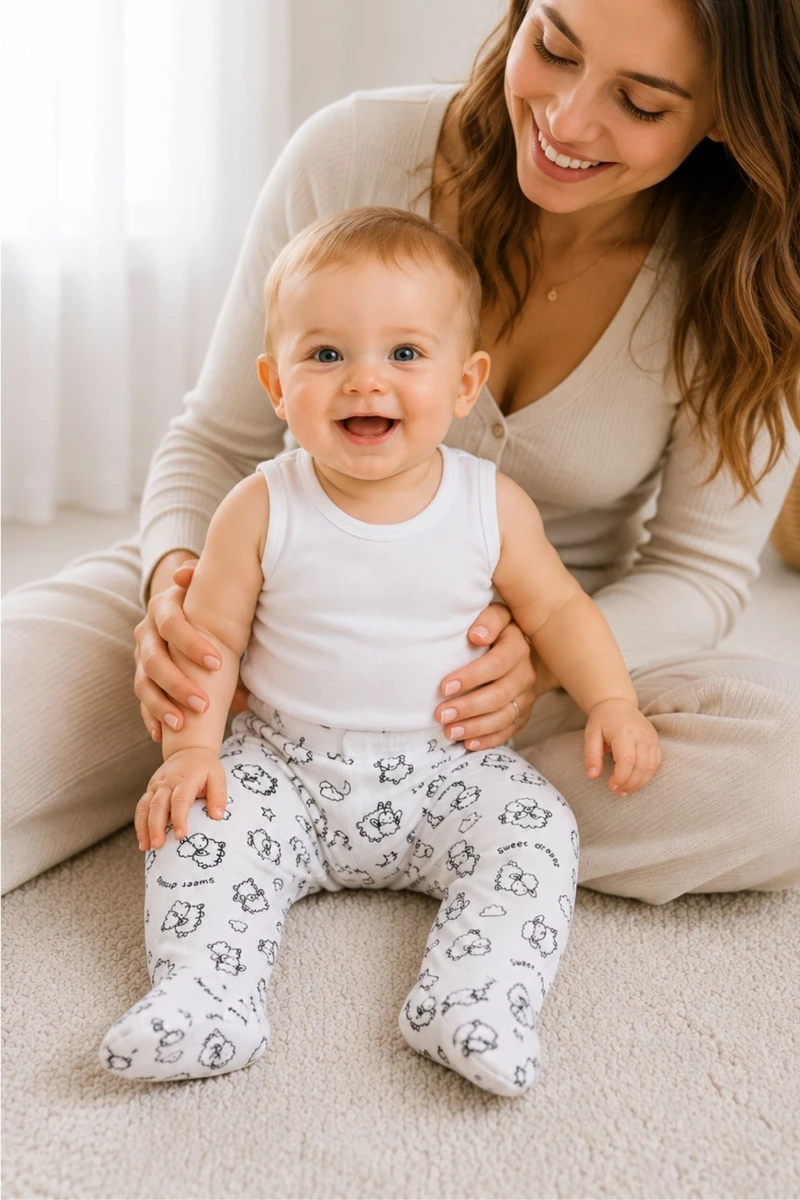 Kuzulu Desenli Patikli Unisex Bebek Tek Alt