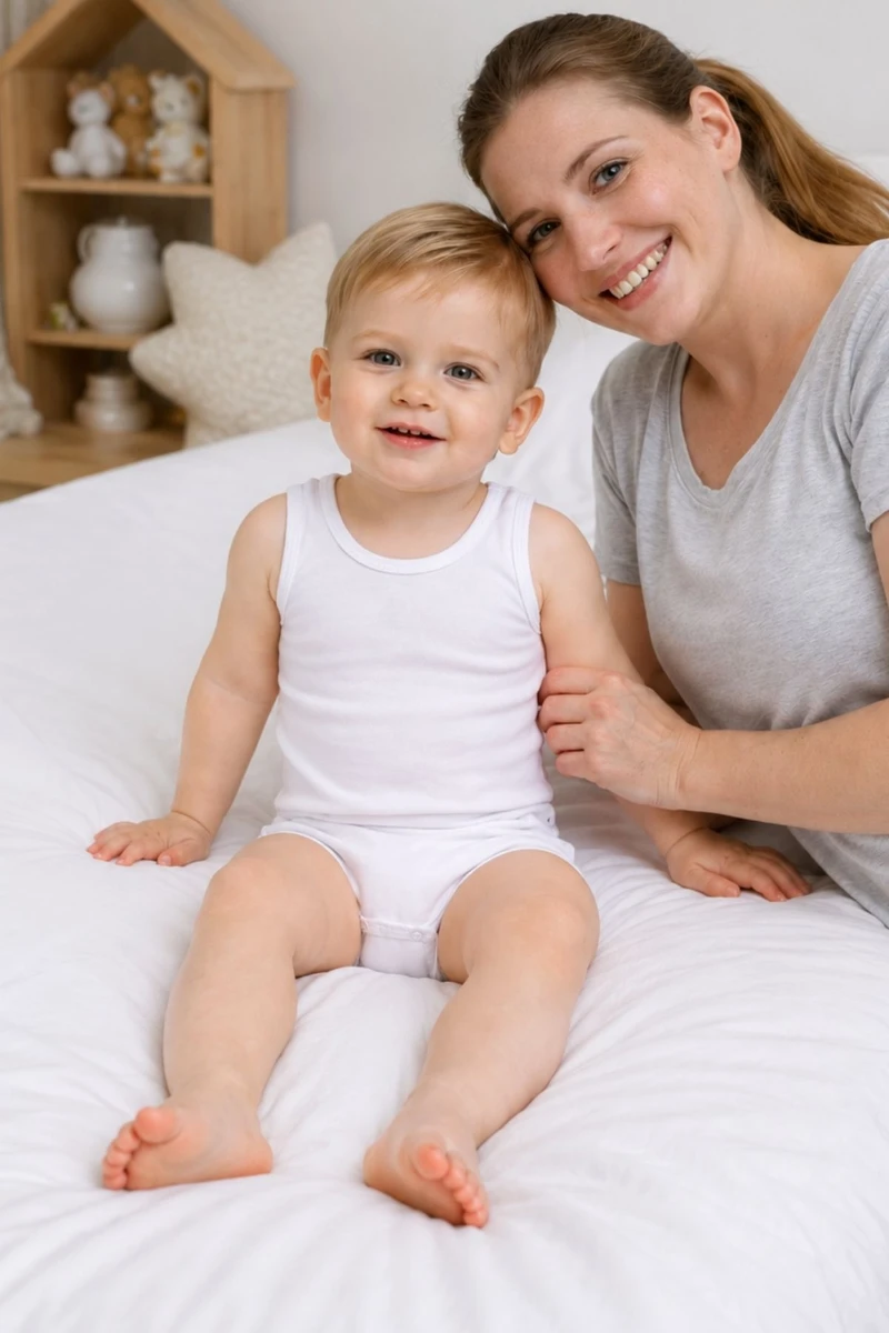 Pamuklu Kalın Askılı Kolsuz Unisex Bebek Body - Beyaz - BEYAZ