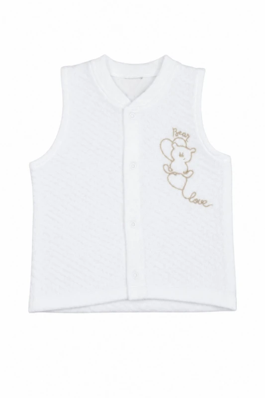 Kalpli Ayı Nakışlı Kapitone Unisex Bebek Yelek - Beyaz - BEYAZ
