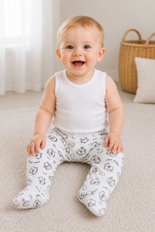 Kuzulu Desenli Patikli Unisex Bebek Tek Alt